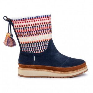Toms Makenna Navy Blue Suede Side Zipper Tassel Tall Boots